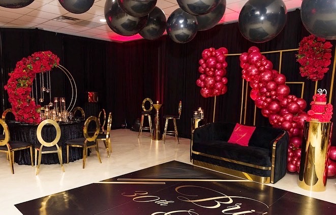 Deluxe Event Decor - Red and black for a 40th birthday celebration